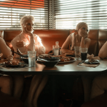 Ted Lasso Season 4 Episode 1 review - Ted, Higgins, Rebecca, and Keeley sat around a restaurant table